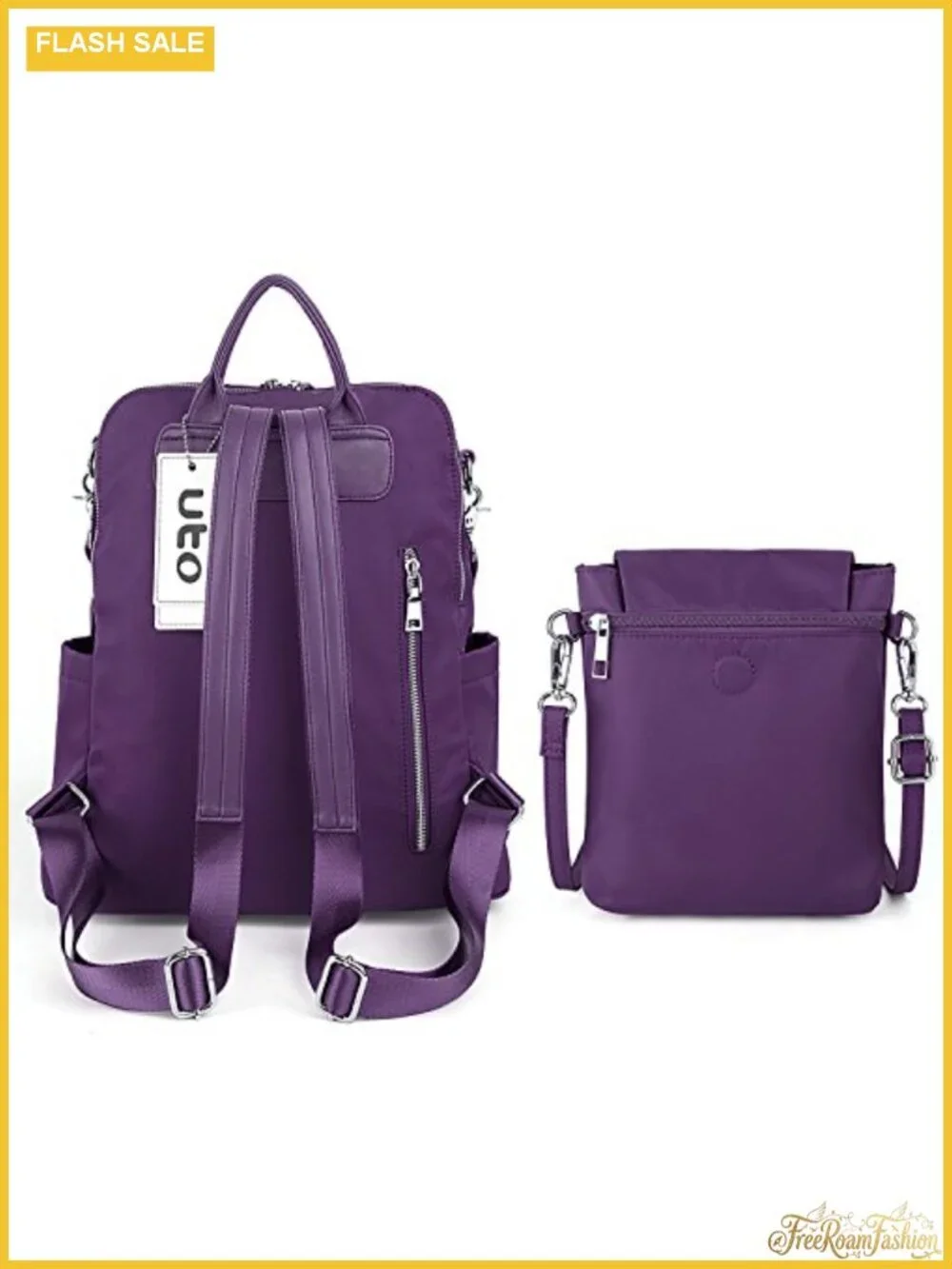 Women's Waterproof Nylon Laptop Backpack Purse with Detachable Crossbody